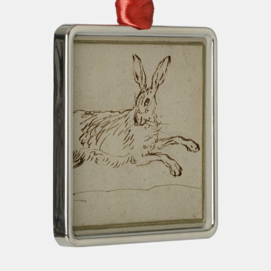 突き刺されて耳がノウサギのランニング、(paのペン及びインク メタルオーナメント (右)