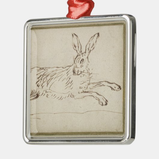 突き刺されて耳がノウサギのランニング、(paのペン及びインク メタルオーナメント (左)