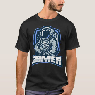 突撃銃を持つ宇宙飛行士とゲーマー Tシャツ