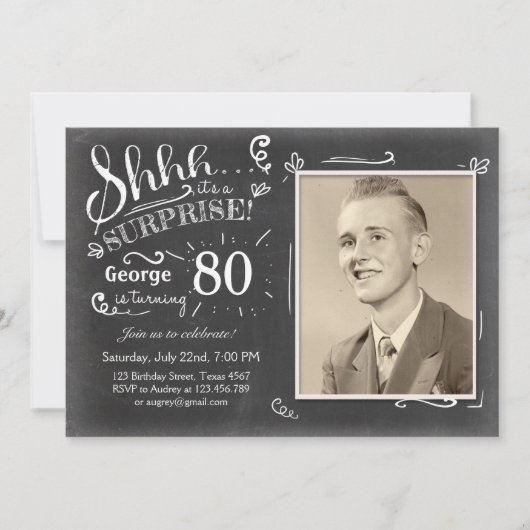 突然の誕生日招待状80チャルクボー素朴ド 招待状 (正面)