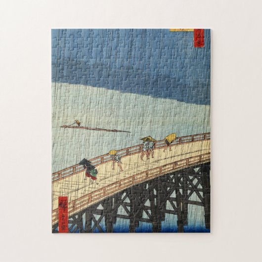 突然の雨,広重突然の雨，広重，浮世絵 ジグソーパズル (縦)