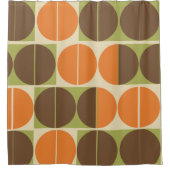 突然70年代オレンジ色の茶色の緑の幾何学的 シャワーカーテン (正面)