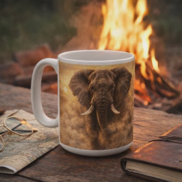突進する象 | アフリカの野生生物パワーアート コーヒーマグカップ