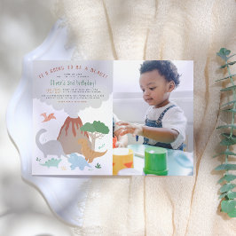 突風 |火山と恐竜の少年の誕生日写真 招待状