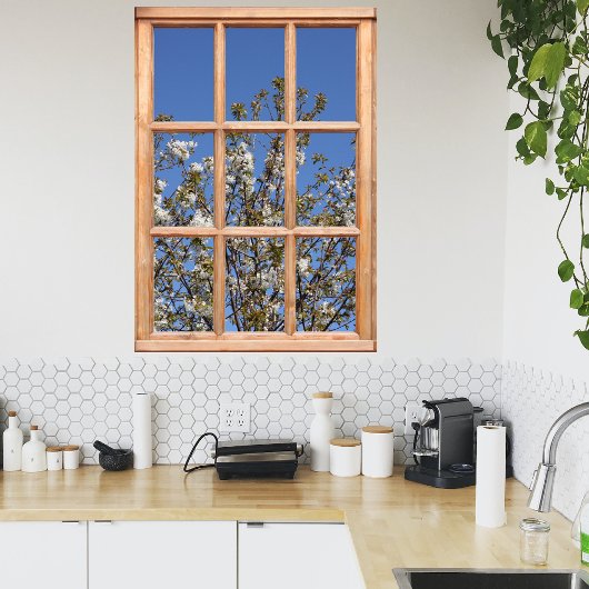 窓からスプリングタイムビューの木 ポスター