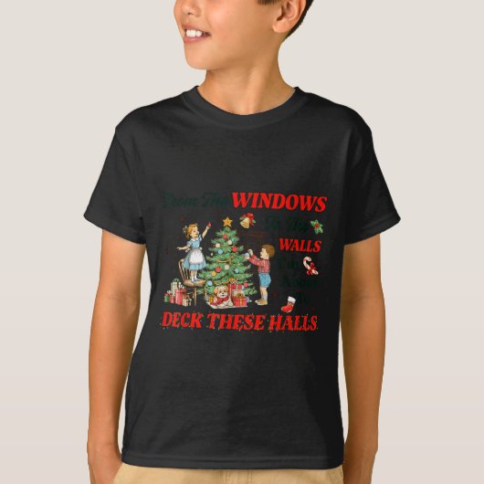 窓から壁まで可愛いクリスマスホリデー Tシャツ (正面)