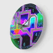 窓から宇宙へ – マゼンタとシアンの抽象芸術 ラージ壁時計 (傾斜)