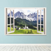 窓から家を一望できるパノラマのマウンテンビュー キャンバスプリント (インサイチュ (ウッドフロア))