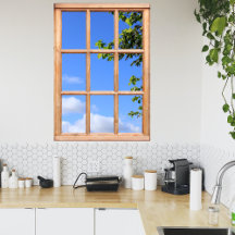 窓から葉の緑のと夏のスカイビュー