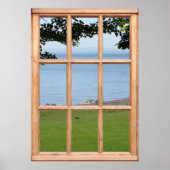 窓から葉の草や海の景色 ポスター (正面)