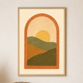 窓から見える丘 Gouache ボヘミアンアートポスター ポスター