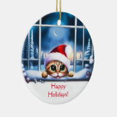 窓から見た猫のクリスマス セラミックオーナメント (右)