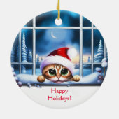 窓から見た猫のクリスマス セラミックオーナメント (裏面)