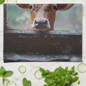 窓から見る奇妙な牛 キッチンタオル (折り畳み)