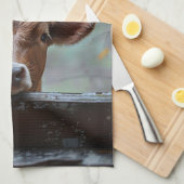 窓から見る奇妙な牛 キッチンタオル (四つ折り)