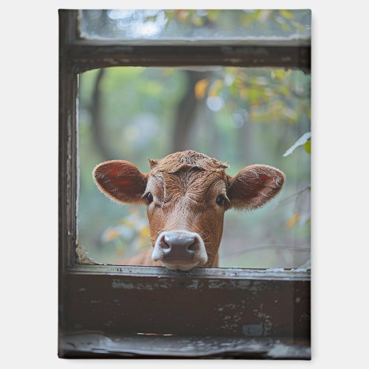 窓から見る奇妙な牛 マグネット (正面)