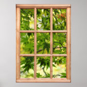 窓から見る葉美しい朝の景色 ポスター (正面)