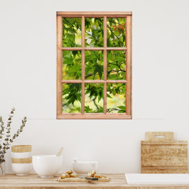 窓から見る葉美しい朝の景色 ポスター