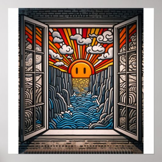 窓から：日没と崖2 ポスター (正面)