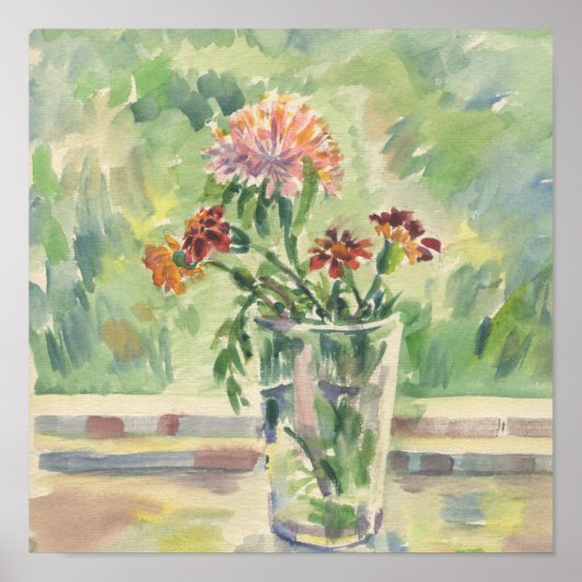 窓ではなくガラスの中の水の色の花 ポスター (正面)