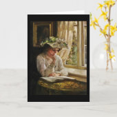 窓によるReading女性 カード (黄色い花)