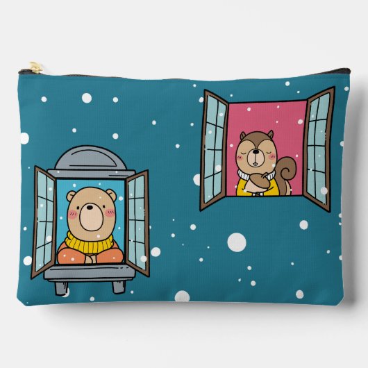 窓にクマとリス アクセサリーポーチ (正面)