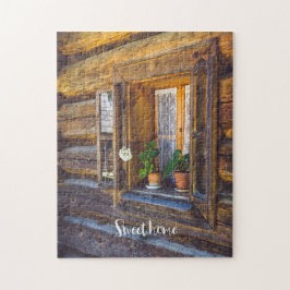 窓にゼラニウムの花が咲いている ジグソーパズル