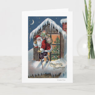 窓に上るクリスマスGreetingSanta シーズンカード
