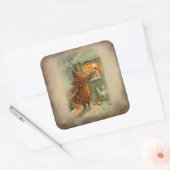 窓に子素朴供がいるクリスマスのお父さん スクエアシール (封筒)