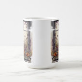 窓に座る美しい水彩黒猫 コーヒーマグカップ (中央)