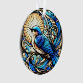 窓に止まっていたエテリアブルーの鳥 オーナメント (正面)