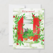 窓に猫を入れる新しいホームフラットノートカード