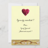 窓に白い鳩、結婚式の宝石のモノグラム、茶色 招待状 (裏面)