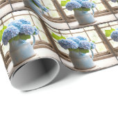 窓に青あじさいブーケ ラッピングペーパー (ロールコーナー)