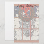窓に飾られた雪のクリスマスリース 便箋 (正面/裏面)