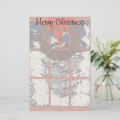 窓に飾られた雪の降るクリスマスのリース 便箋 (スタンド正面)