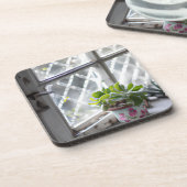 窓のかわいらし水彩植物 コースター (左側)