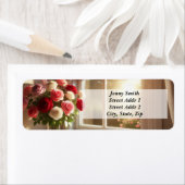 窓のそばのバラの花束 ラベル (インサイチュ)