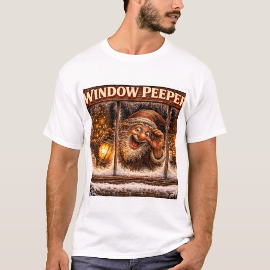 窓のぞきアイスランドのクリスマス妖精 Tシャツ (正面)