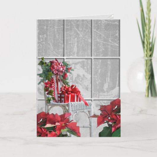 窓のウィッカーチェアのクリスマスプレゼント シーズンカード (正面)