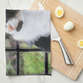 窓のオリジナル動物絵画アートに登場するタキシード猫 キッチンタオル (四つ折り)
