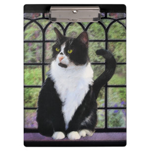 窓のオリジナル動物絵画アートに登場するタキシード猫 クリップボード