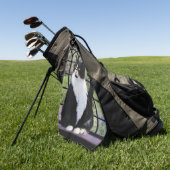 窓のオリジナル動物絵画アートに登場するタキシード猫 ゴルフタオル (グリーン)