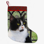 窓のオリジナル動物絵画アートに登場するタキシード猫 スモールクリスマスストッキング (正面)