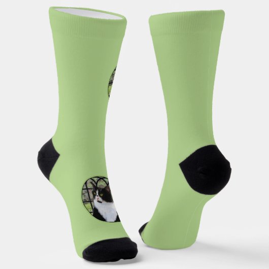 窓のオリジナル動物絵画アートに登場するタキシード猫 ソックス (傾斜あり)