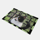 窓のオリジナル動物絵画アートに登場するタキシード猫 ドアマット (アングル)