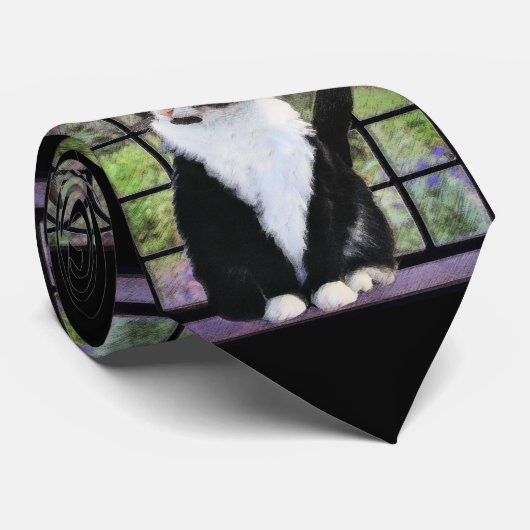 窓のオリジナル動物絵画アートに登場するタキシード猫 ネクタイ (ロール)