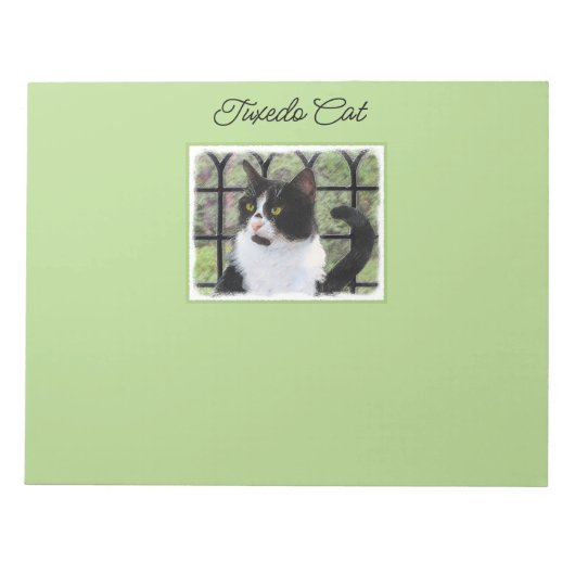 窓のオリジナル動物絵画アートに登場するタキシード猫 ノートパッド (正面)