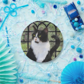 窓のオリジナル動物絵画アートに登場するタキシード猫 ペーパープレート (パーティー)