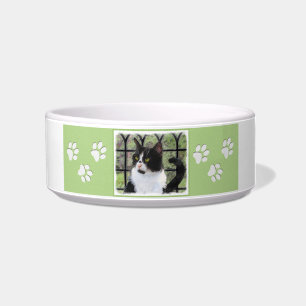 窓のオリジナル動物絵画アートに登場するタキシード猫 ボウル